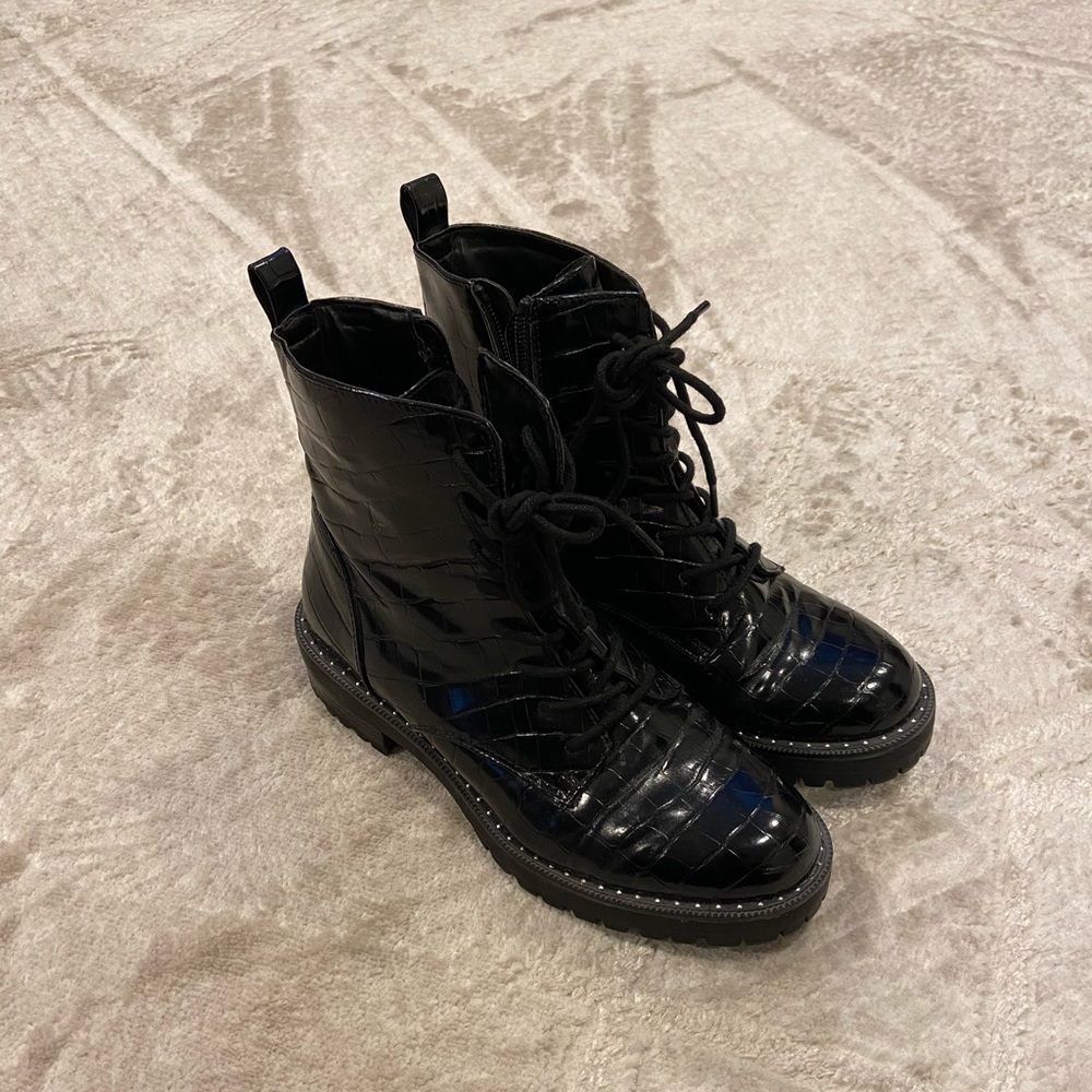 Snakeskin print combat boots
